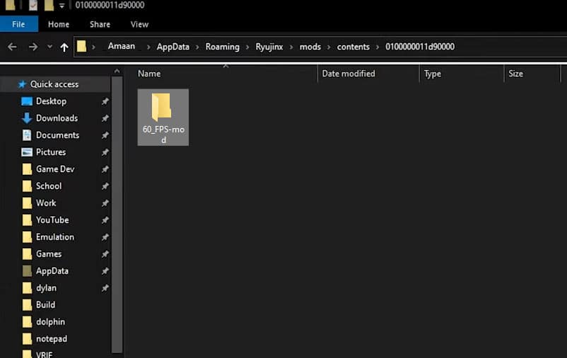 Перемещение файлов модов в директорию Yuzu