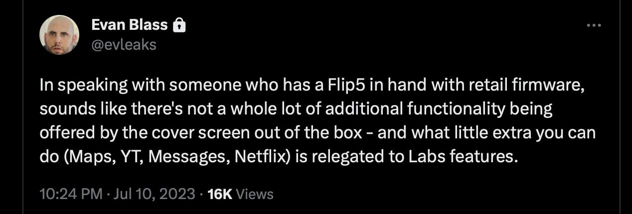 Скриншот твита с утечками по Galaxy Z Flip 5