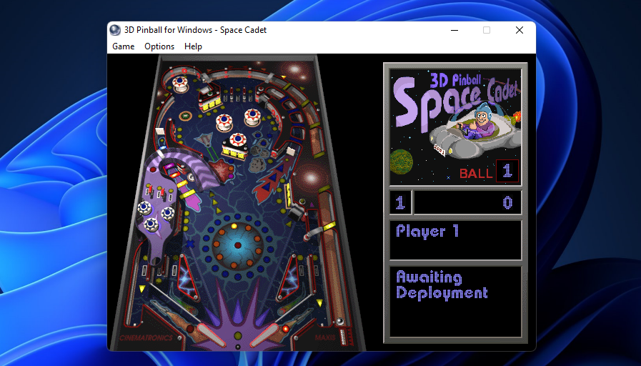 Окно 3D Pinball после запуска