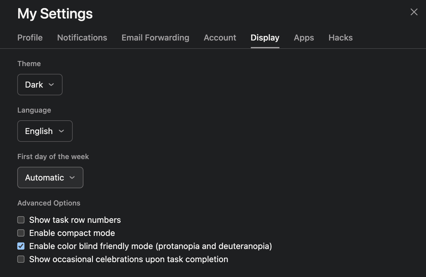 Переключатель режима для дальтоников в Asana