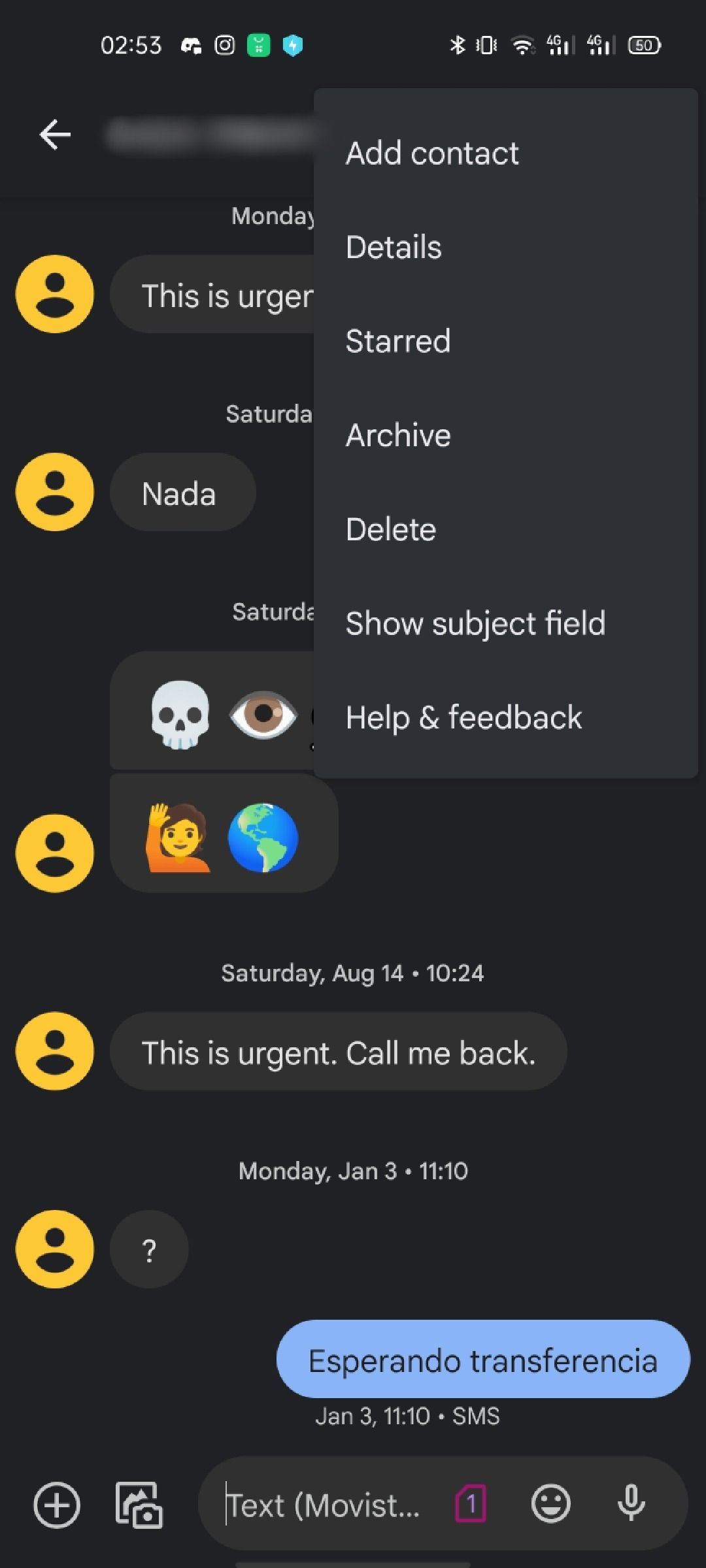 Скриншот: подтверждение блокировки и опции «Сообщить о спаме»