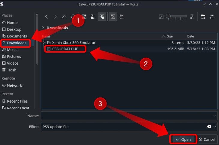 Выберите PS3UPDAT.PUP в папке Downloads и откройте его