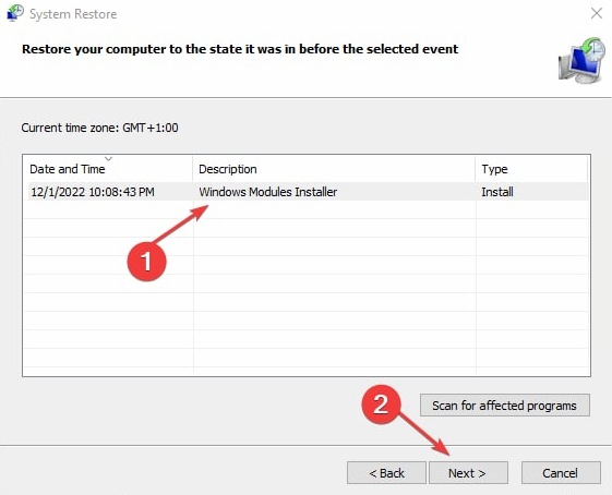 Подтверждение восстановления системы