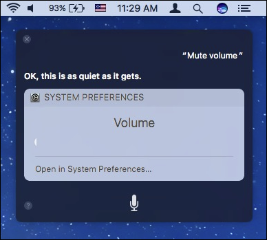 Siri: пример отключения и регулировки громкости на macOS Sierra