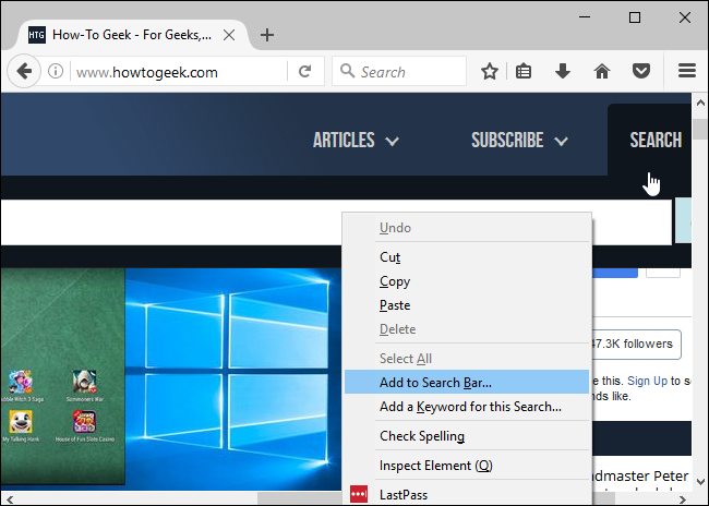 Add to Search Bar — добавить поисковик в Firefox