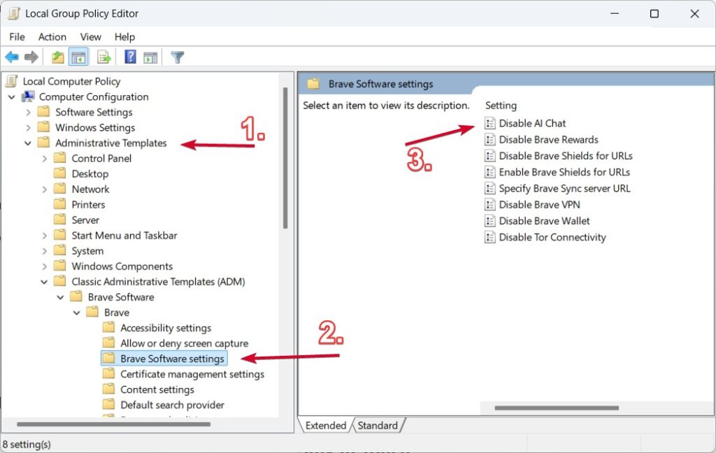 Включение политики Disable AI Chat