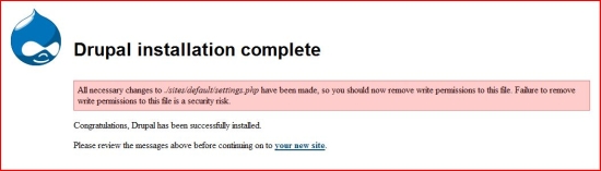 Экран с сообщением об окончании установки и предупреждением по правам