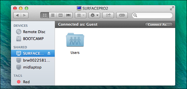 Сетевой ресурс Windows отображается в Finder после подключения