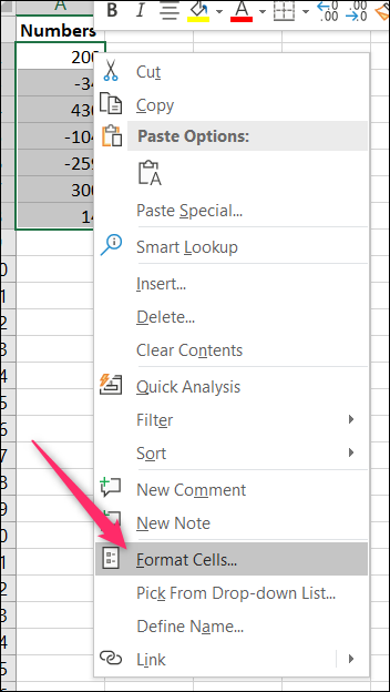 Пример отображения отрицательных чисел в красных скобках