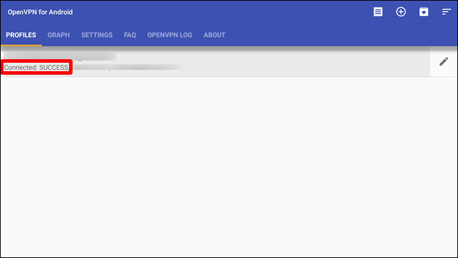 Статус подключения OpenVPN: подключено