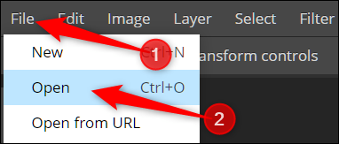 Диалог открытия файла в Photopea — выбор PSD на локальном диске