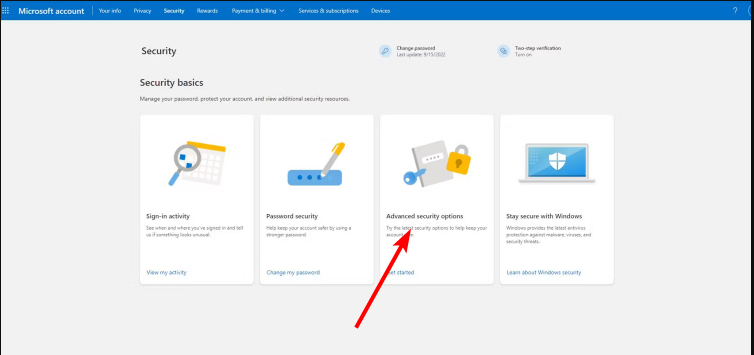 Настройки безопасности аккаунта Microsoft, расширенные параметры