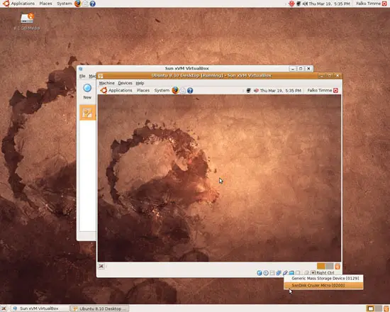 Меню панели VirtualBox с перечнем USB‑устройств для передачи в гостевую систему