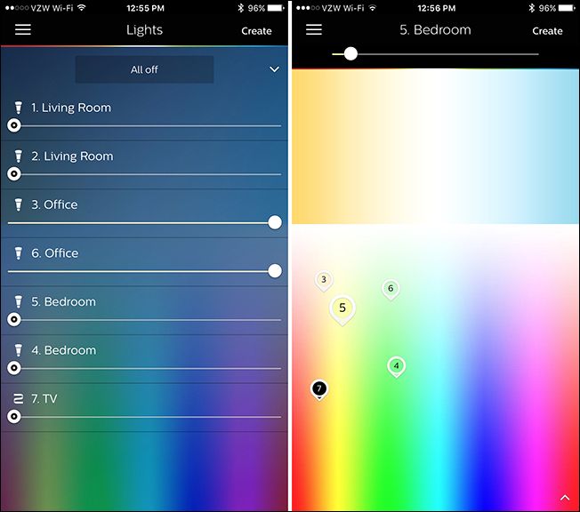 Экран входа в учётную запись Philips Hue в меню приложения