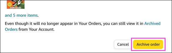 Подтверждение архивации заказа