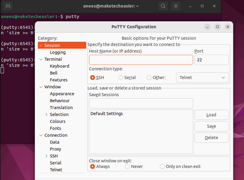 Запуск PuTTY из терминала