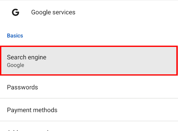 Откройте настройки Chrome и выберите опцию «Поисковая система».