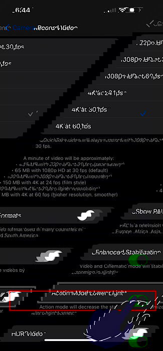 Переключатель Action Mode Lower Light