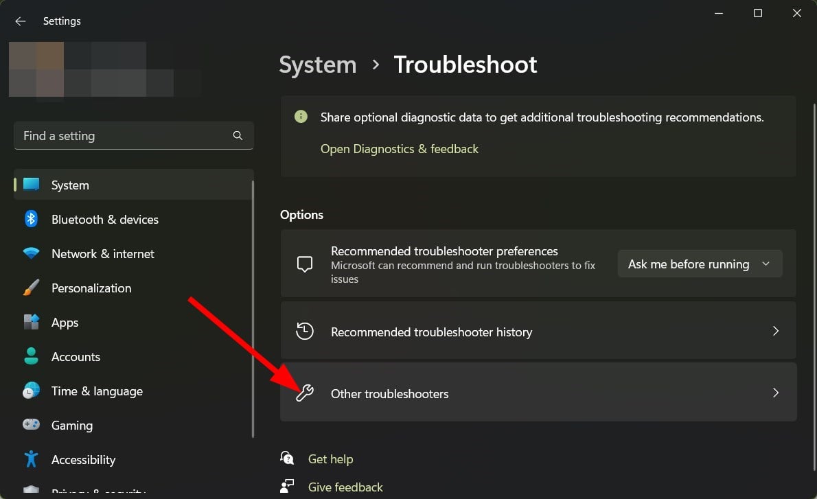 Список доступных средств устранения неполадок