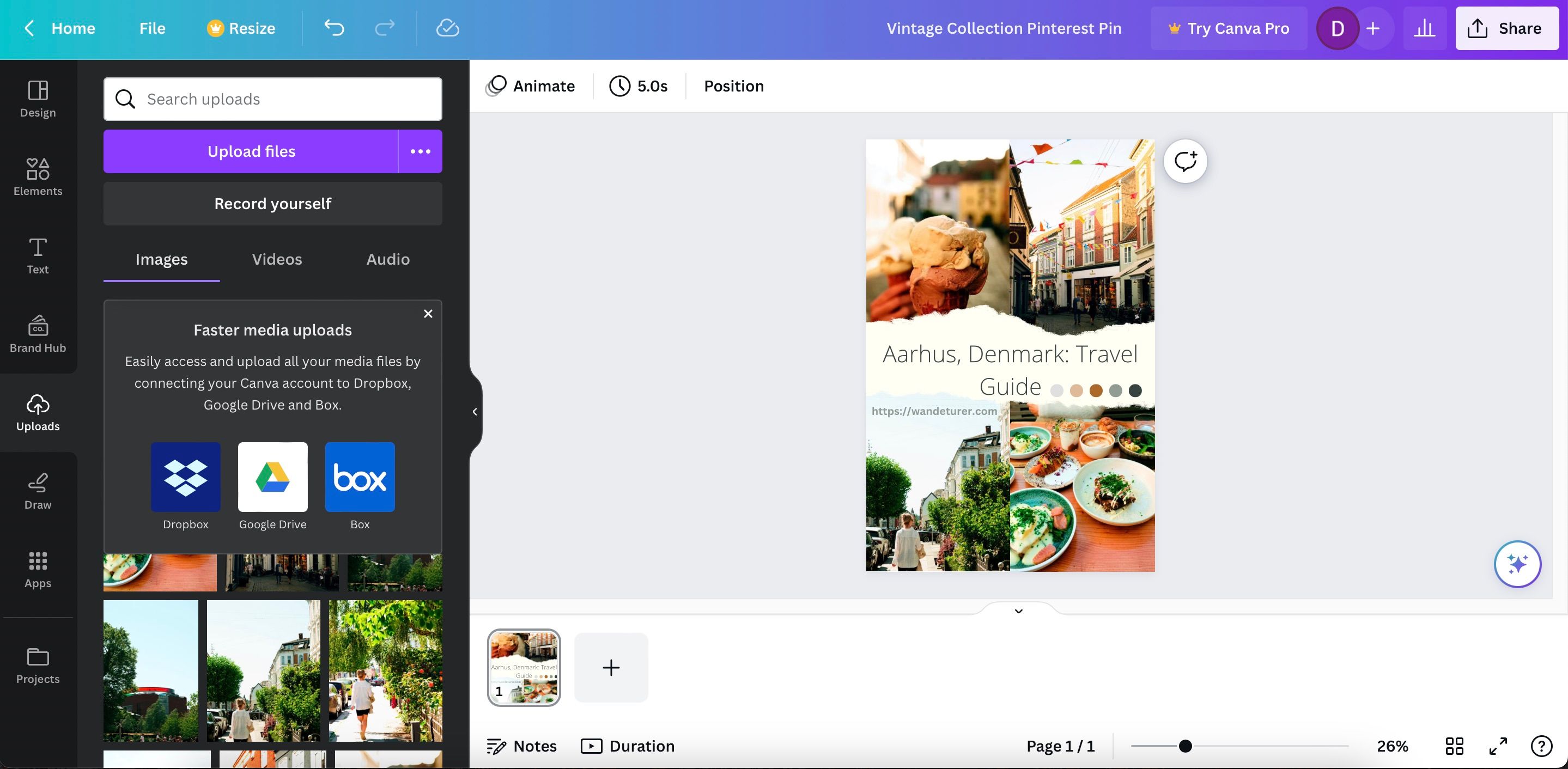 Окно загрузки файлов в Canva