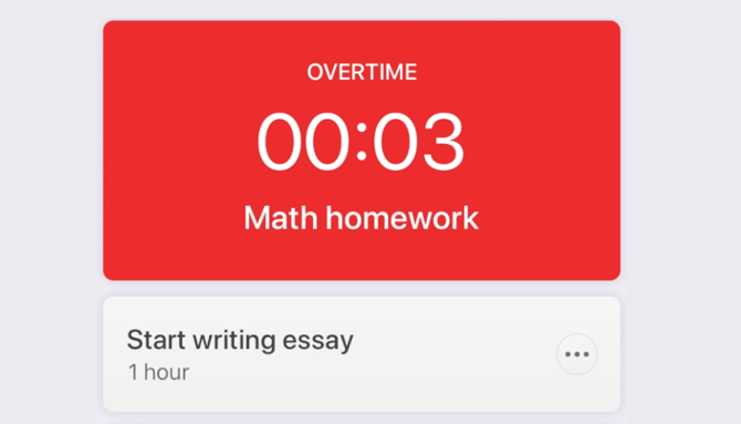 Таймер в приложении Time показывает обратный отсчёт и превышение времени