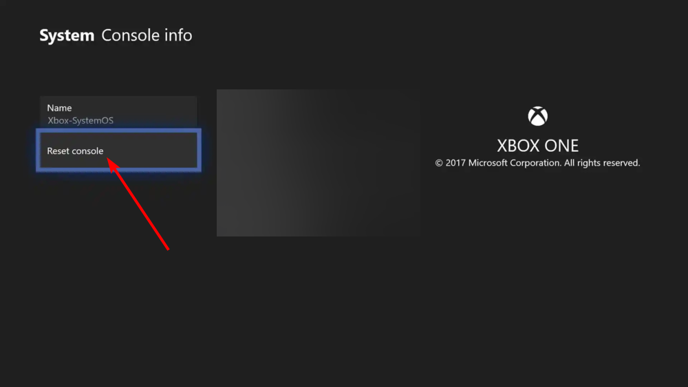 Опция сброса консоли Xbox