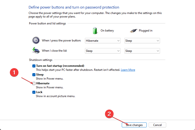 Отключение гибернации в настройках питания