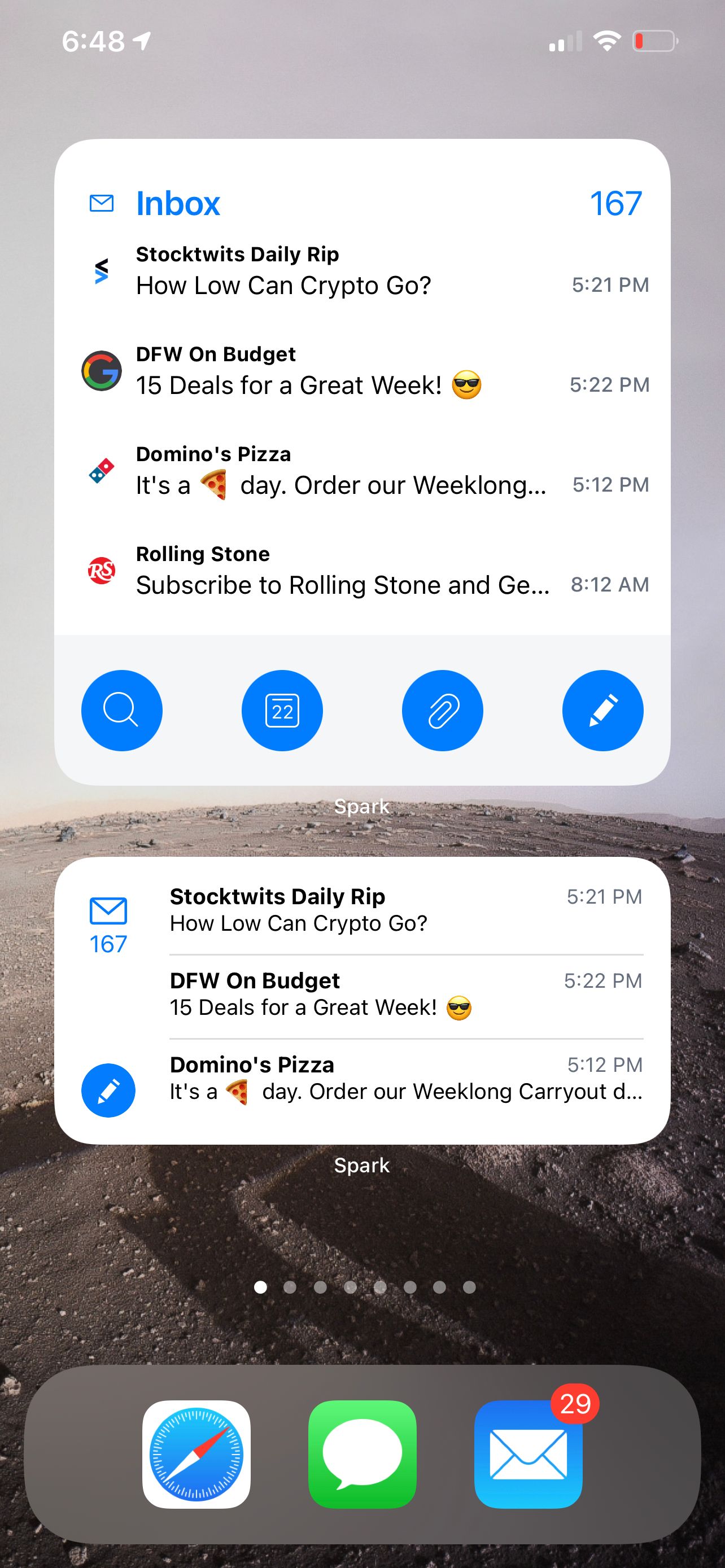 Виджеты входящих сообщений Spark.