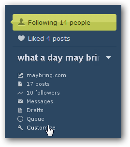 Pagina Personalizza di Tumblr dal pannello di controllo