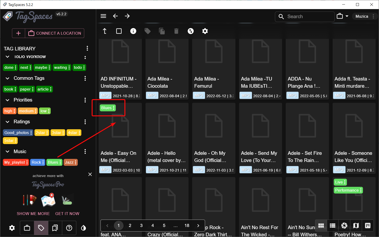 Перетаскивание тега на файл в TagSpaces