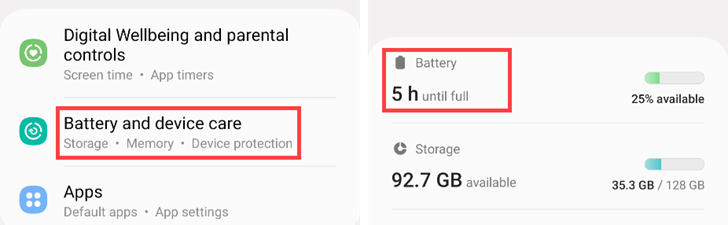 Настройки батареи Samsung.