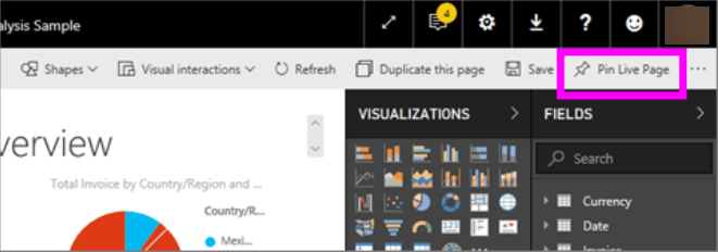 Кнопка Pin Live Page в Power BI