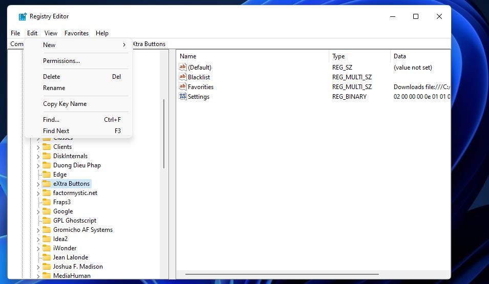 Опция удаления ключа реестра