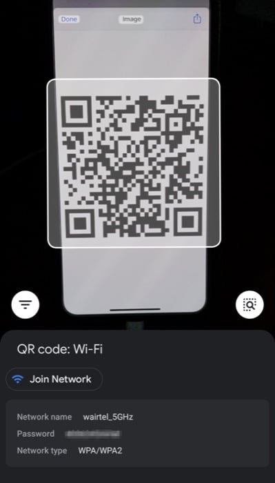 Google Lens на Android распознаёт QR‑код сети Wi‑Fi
