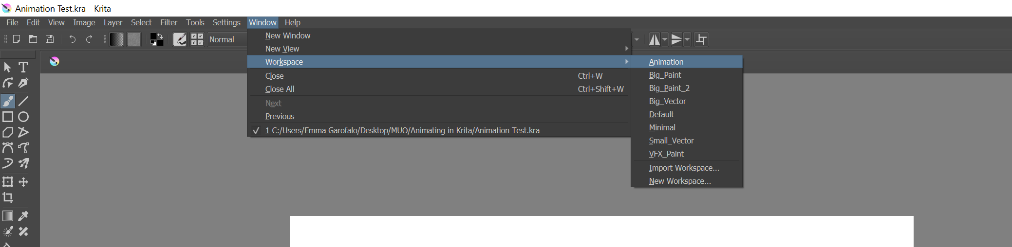 Интерфейс анимации и таймлайн в Krita