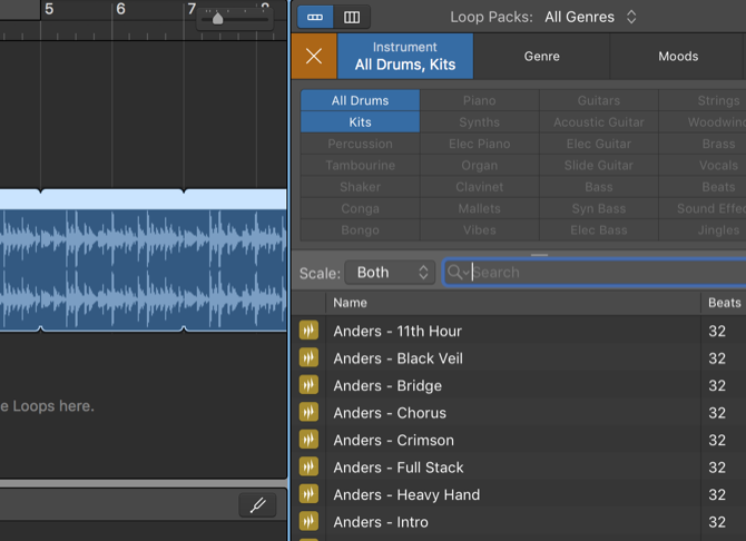 Выбор драм-лупа в панели циклов