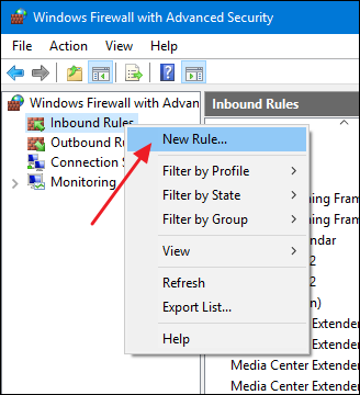 Создание нового входящего правила