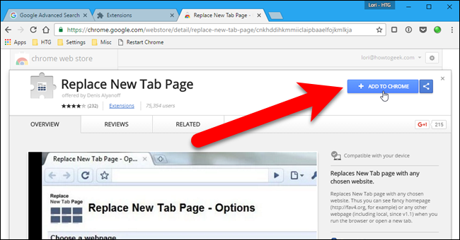 Установка расширения Replace New Tab Page в Chrome