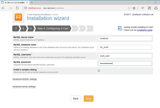 Настройка базы данных в установщике