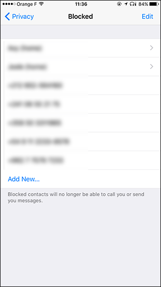 Список заблокированных контактов в iOS