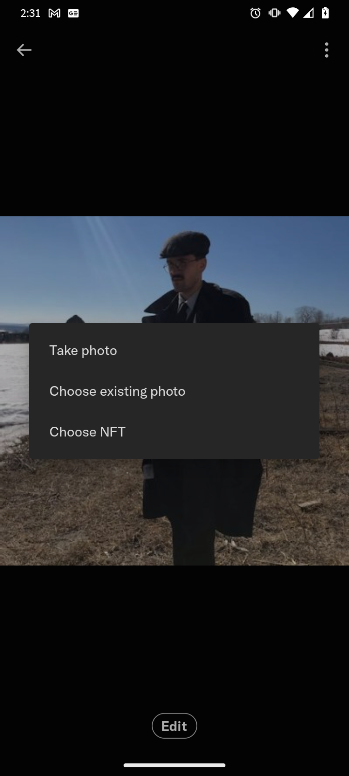 Опции редактирования аватарки в Twitter Blue на Android