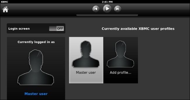 Меню профилей в XBMC на iPad — добавление профиля Travel