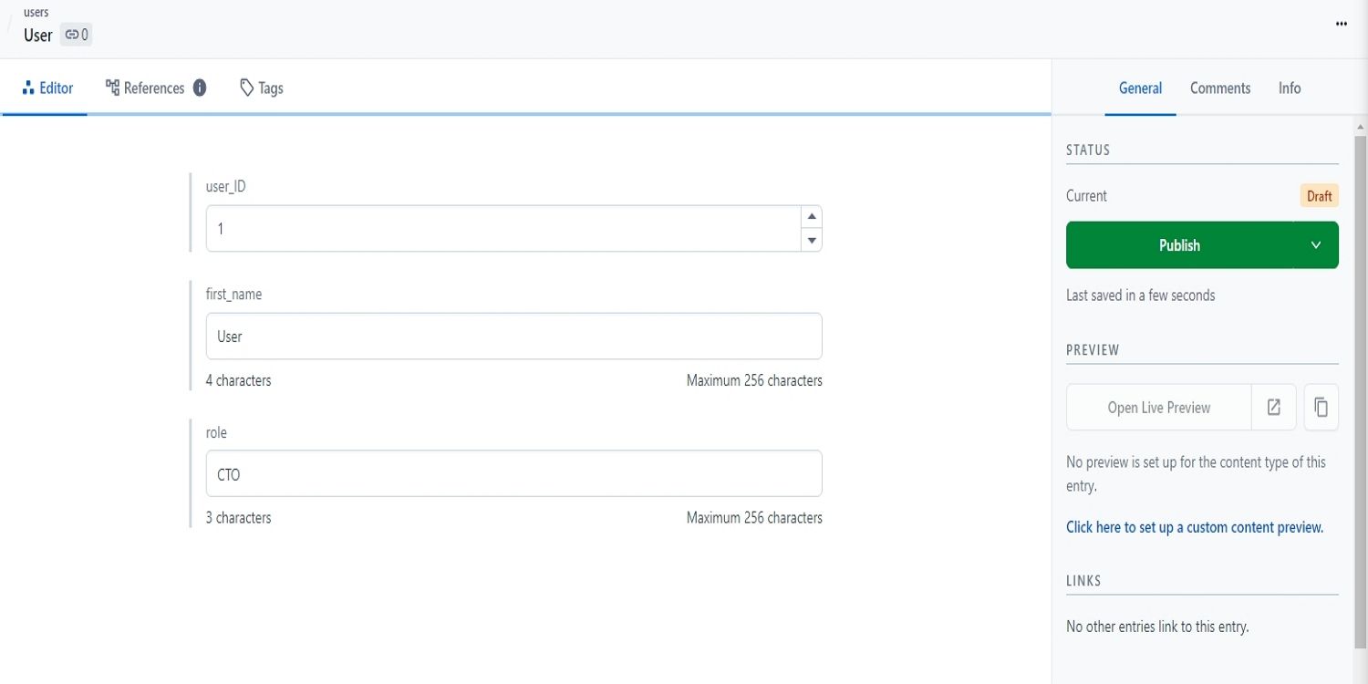 Редактор контента в Contentful
