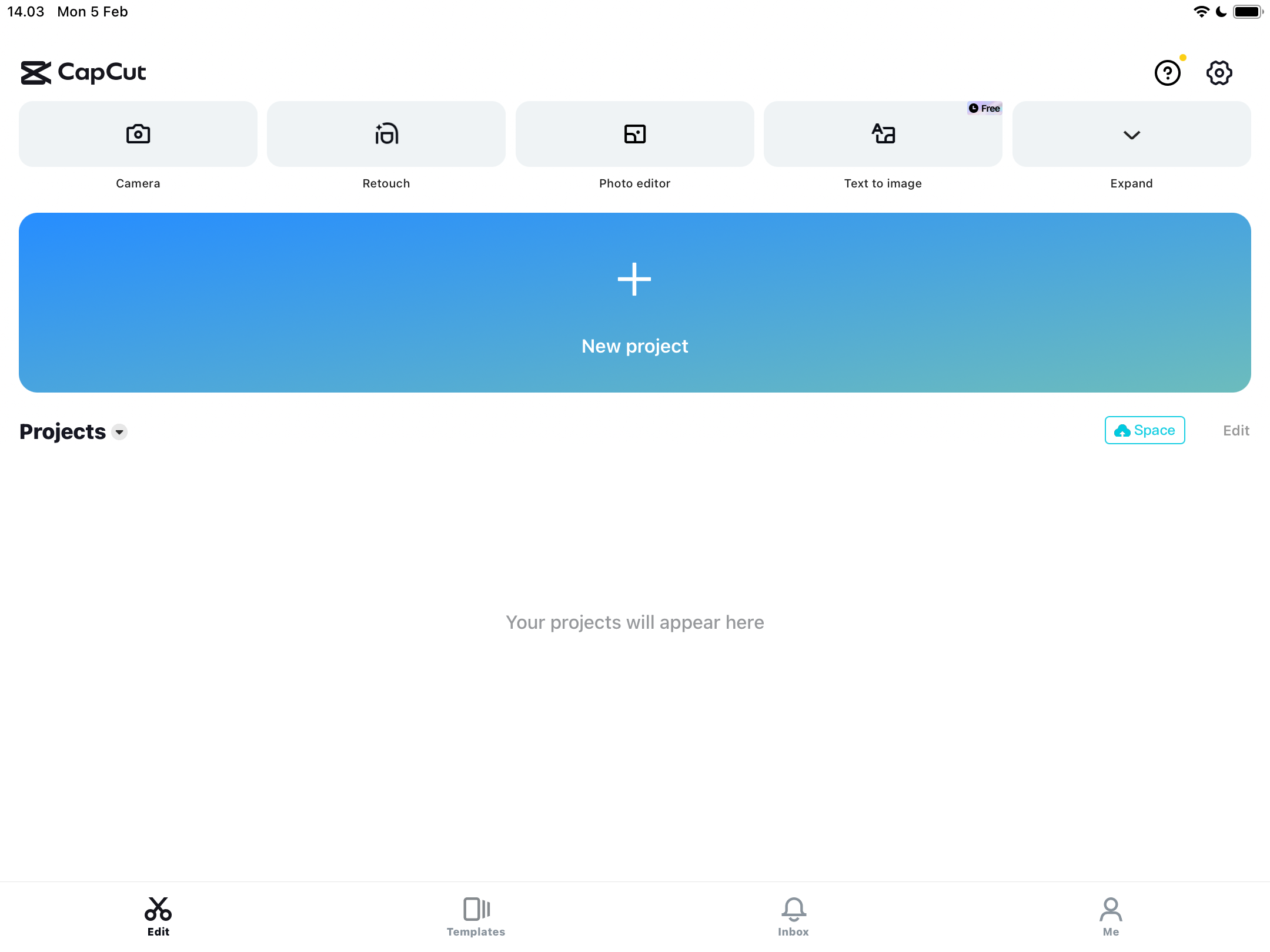 Начать новый проект в CapCut