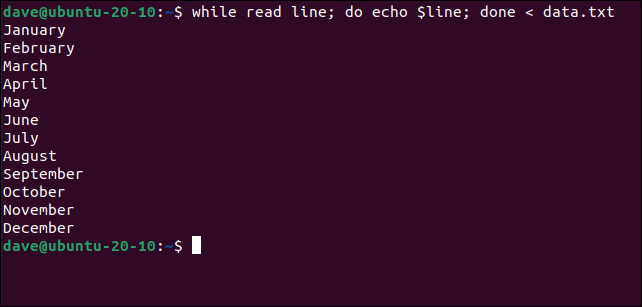 Вывод while read в терминале