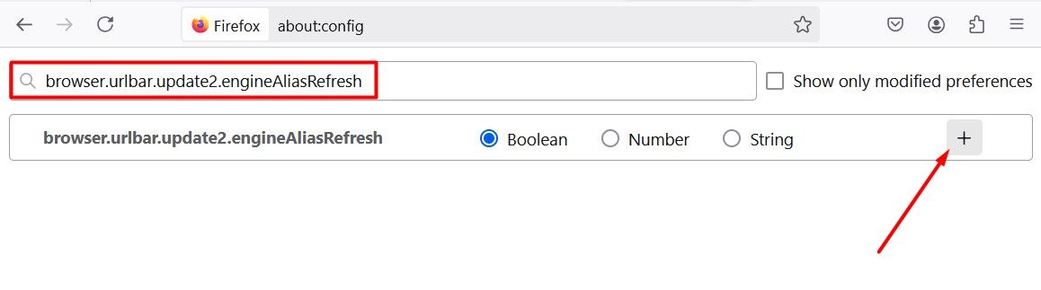 Иконка плюс в интерфейсе about:config Firefox.