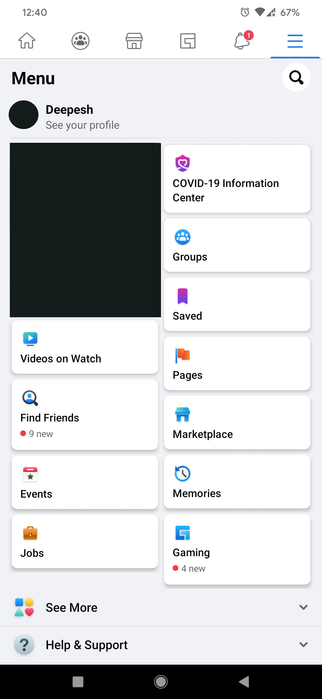 Профиль пользователя в приложении Facebook