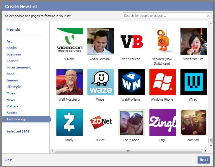 Выбор участников для тематического списка