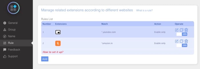 Создание правил в Extension Manager