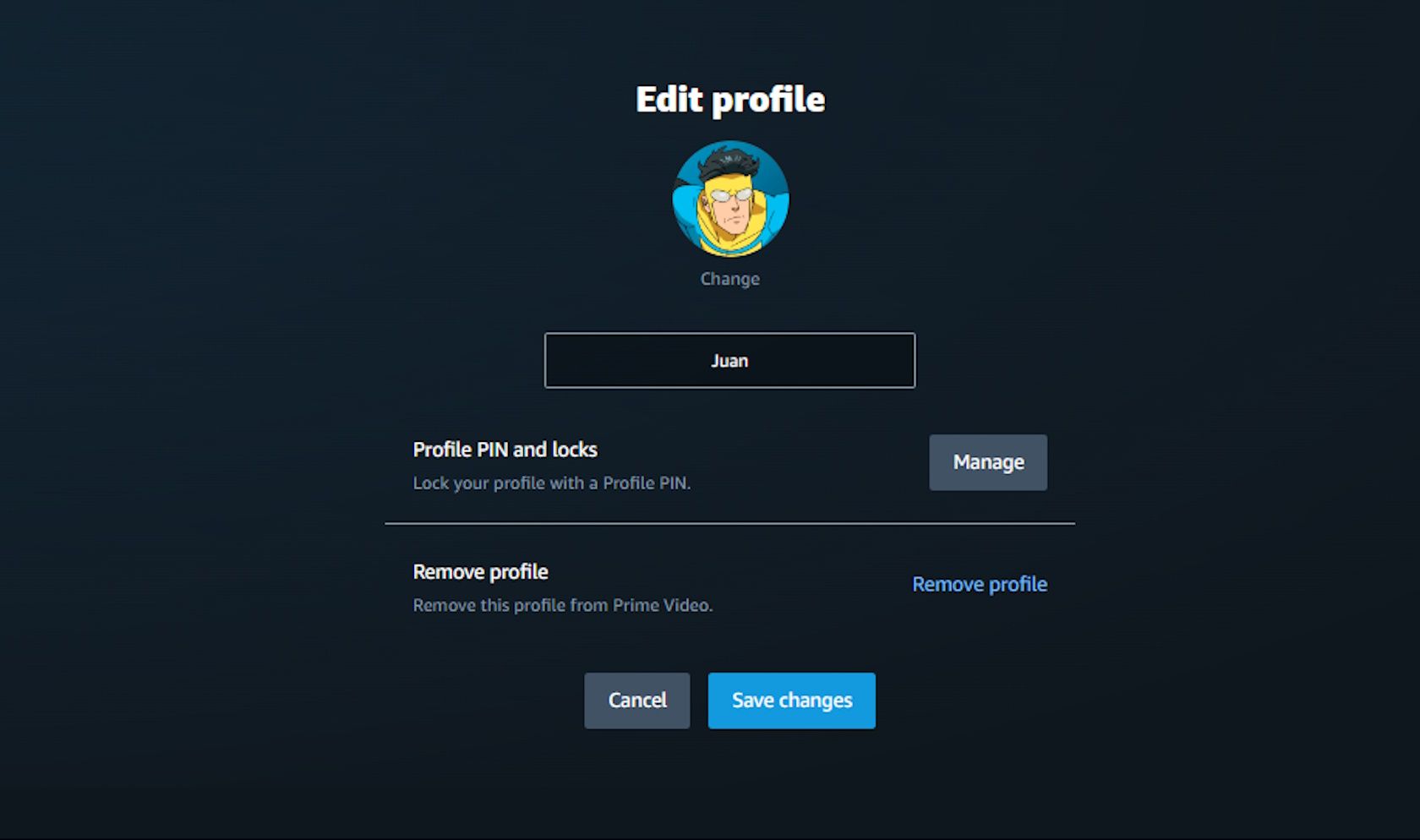 Редактирование профиля в Prime Video через веб‑браузер